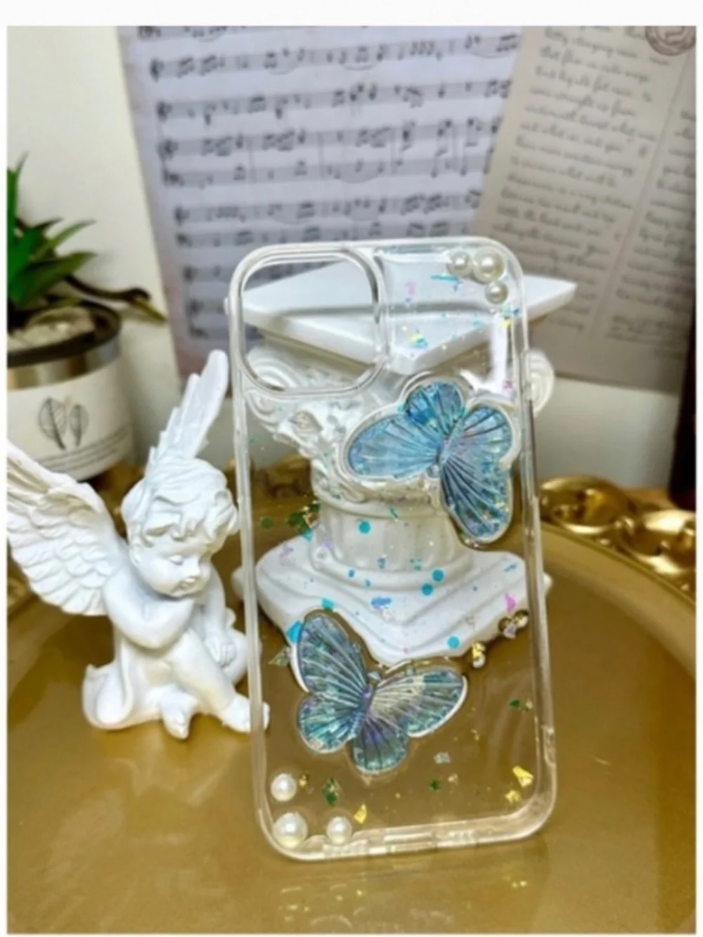 iPhone 13 Baroque butterfly and angel Phone Case,Handmade case